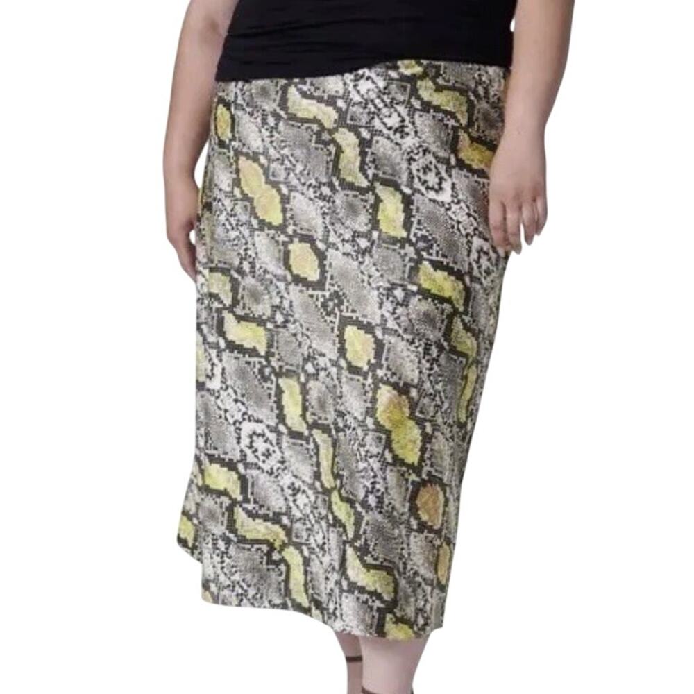 Universal Standard NEW PLUS Bias Black White Yellow Snake Print Boho Midi Skirt
